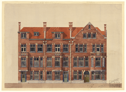 216320 Opstanden van de voorgevel van het ontwerp voor een blok van drie huizen (Burgemeester Reigerstraat 80-84) te Utrecht.